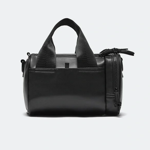 NWT Fabletics Black Vegan Leather Mini Duffle Bag Crossbody - Picture 4 of 5